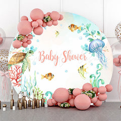 Lofaris Undersea Creatures Plants Round Baby Shower Backdrop