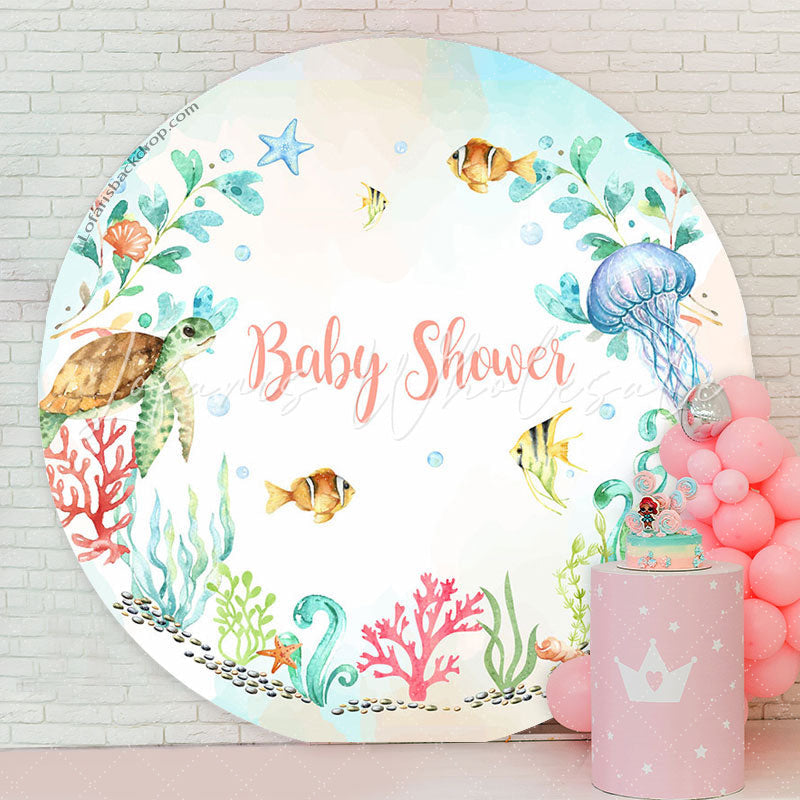 Lofaris Undersea Creatures Plants Round Baby Shower Backdrop
