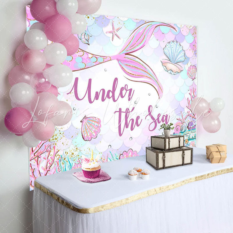 Lofaris Undersea Mermaid Shell Baby Shower Backdrop For Girl