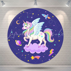 Lofaris Unicorn Purple Round Birthday Party Backdrop Cover