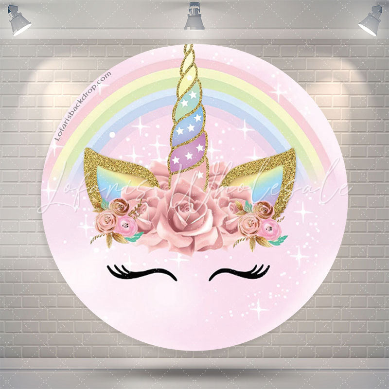 Lofaris Unicorn Rainbow Pink Round Party Backdrop For Kids