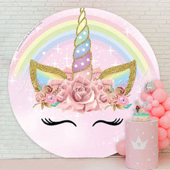 Lofaris Unicorn Rainbow Pink Round Party Backdrop For Kids