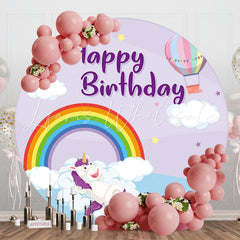 Unicorn Rainbow Sky Hot Air Balloon Round Backdrop
