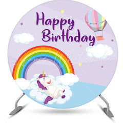 Unicorn Rainbow Sky Hot Air Balloon Round Backdrop