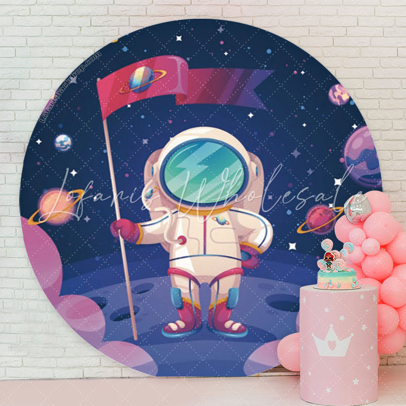 Lofaris Universe Planet Spaceman Moon Round Birthday Backdrop