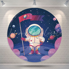 Lofaris Universe Planet Spaceman Moon Round Birthday Backdrop