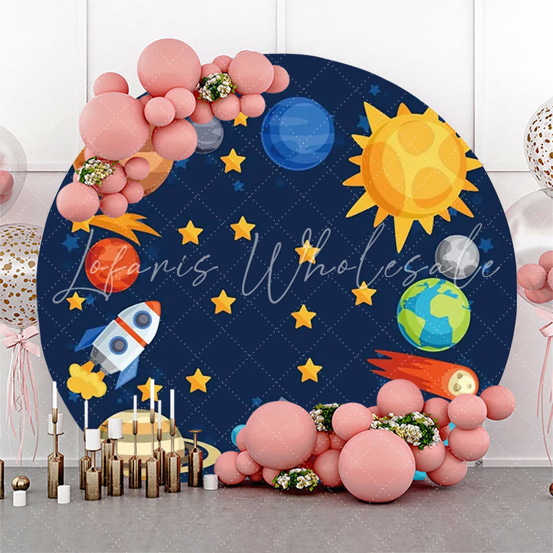 Lofaris Universe Planet Star Rocket Round Backdrop For Party