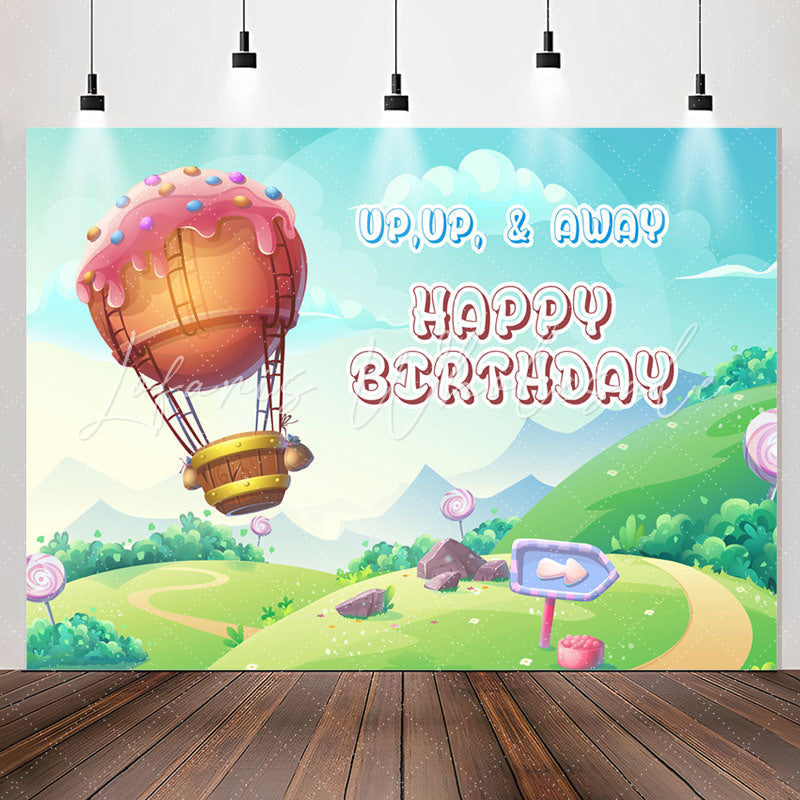 Lofaris Up Away Candy Balloon Happy Birthday Backdrop