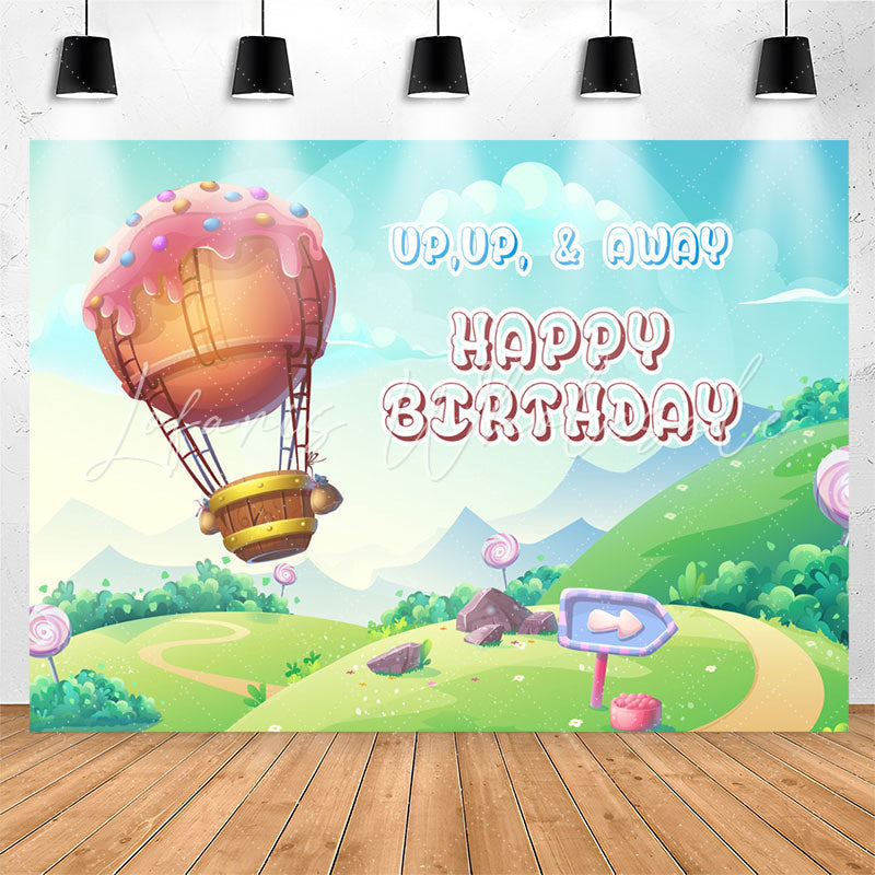 Lofaris Up Away Candy Balloon Happy Birthday Backdrop