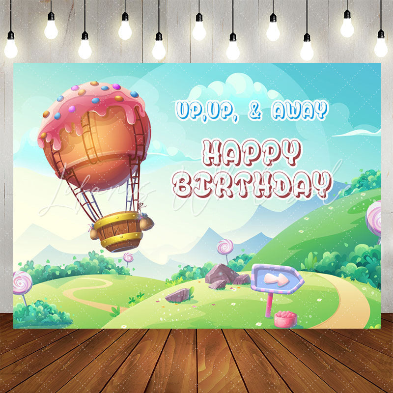 Lofaris Up Away Candy Balloon Happy Birthday Backdrop