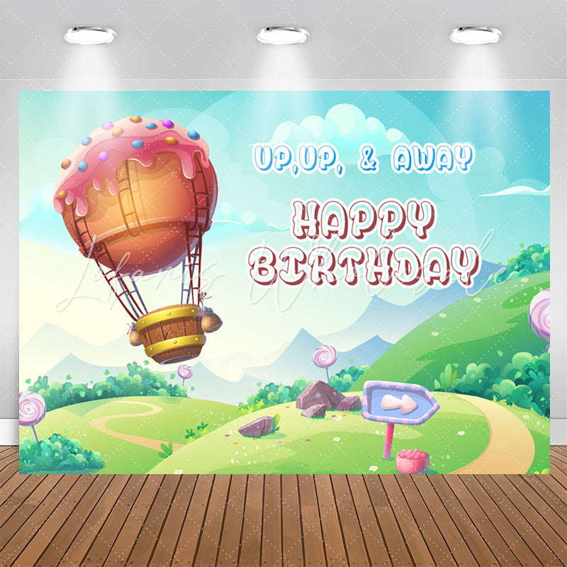 Lofaris Up Away Candy Balloon Happy Birthday Backdrop