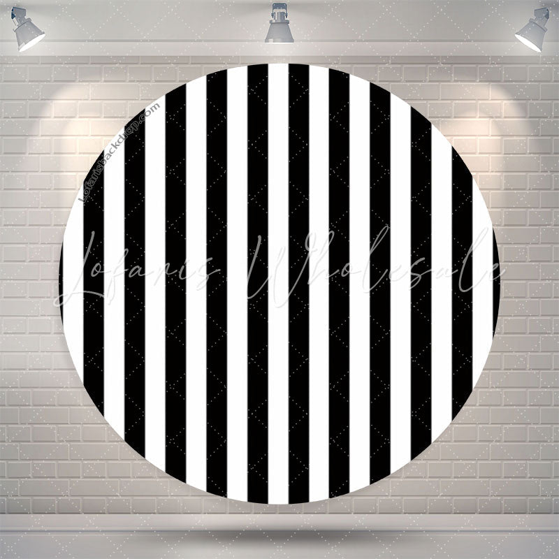 Lofaris Vertical Black White Stripes Round Backdrop For Party