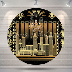 Lofaris Vintage Black Gold Building Party Round Backdrop