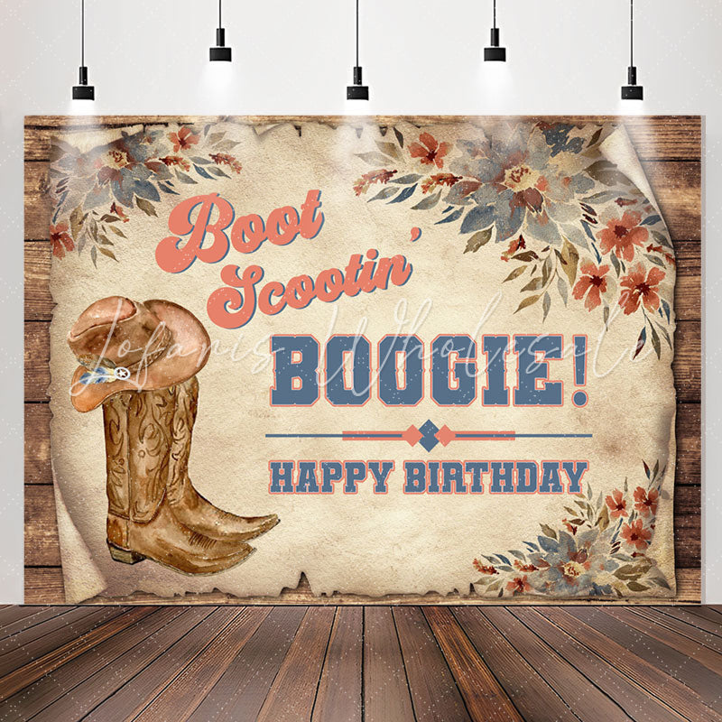 Lofaris Vintage Boogie Cowboy Boots Happy Birthday Backdrop