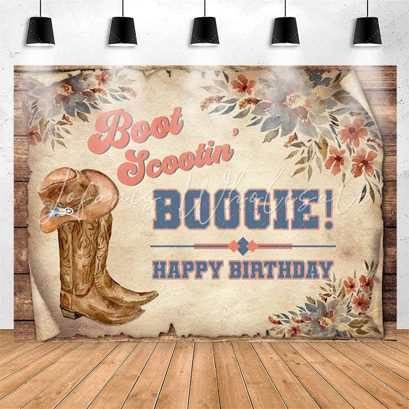 Lofaris Vintage Boogie Cowboy Boots Happy Birthday Backdrop