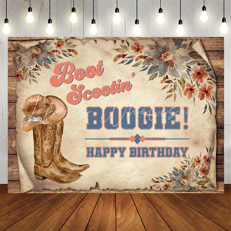 Lofaris Vintage Boogie Cowboy Boots Happy Birthday Backdrop