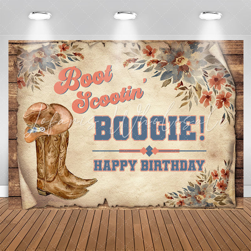 Lofaris Vintage Boogie Cowboy Boots Happy Birthday Backdrop