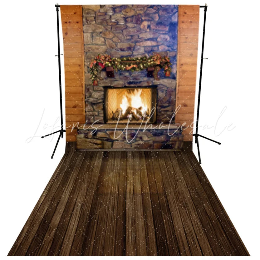 Lofaris Vintage Fireplace Wood Christmas Photo Backdrop