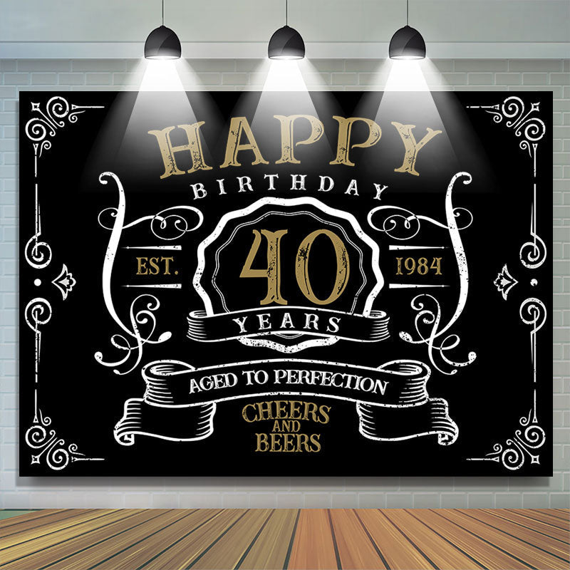 Lofaris Vintage Gold Black Perfection 40th Birthday Backdrop