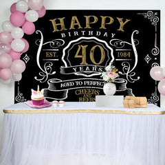 Lofaris Vintage Gold Black Perfection 40th Birthday Backdrop