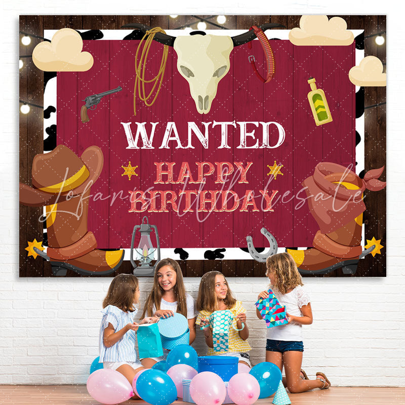 Lofaris Wanted Happy Birthday Cowboy Party Backdrop for Men
