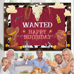 Lofaris Wanted Happy Birthday Cowboy Party Backdrop for Men