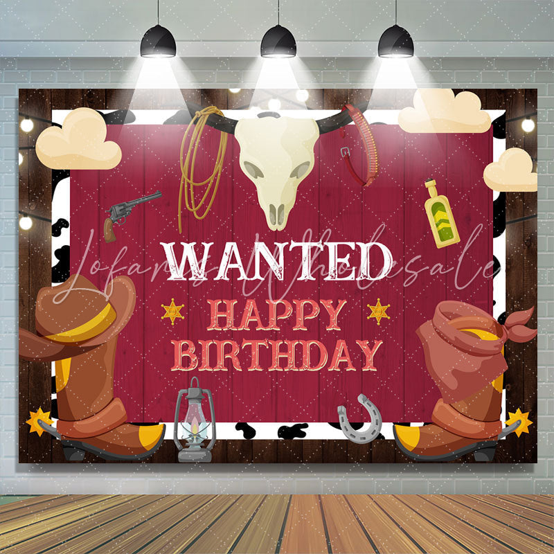Lofaris Wanted Happy Birthday Cowboy Party Backdrop for Men