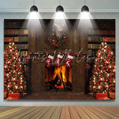 Lofaris Warm Christmas Wreath And Trees Happy Holiday Backdrop