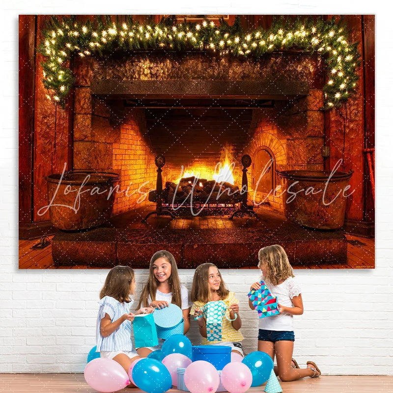 Lofaris Warm fireplace Christmas light backdrop for Photoshoot