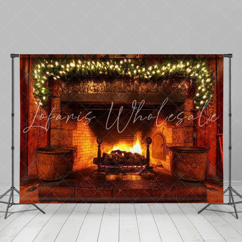 Lofaris Warm fireplace Christmas light backdrop for Photoshoot