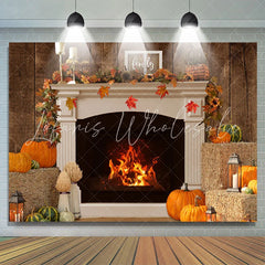 Lofaris Warm Fireplace Pumpkin Family Thanksgiving Day Backdrop