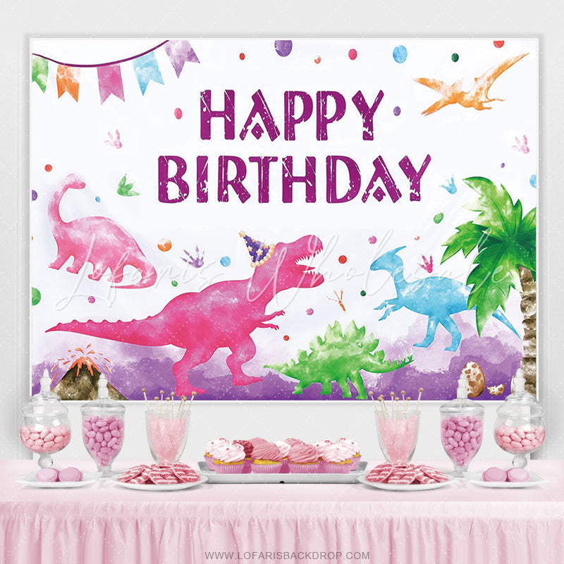 Lofaris Watercolor Dinosaur Birthday Party Backdrop For Kids