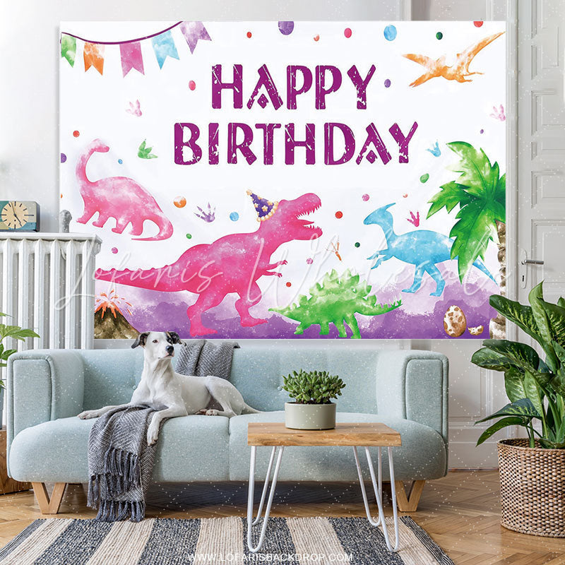 Lofaris Watercolor Dinosaur Birthday Party Backdrop For Kids