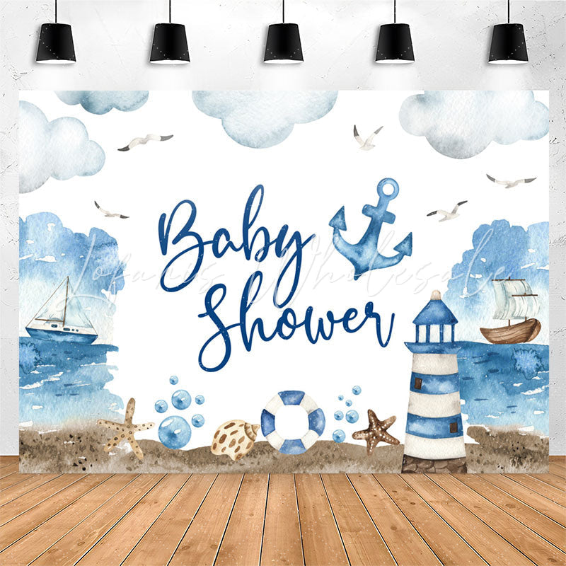 Lofaris Watercolor Sailing Boat Lighthouse Baby Shower Backdrop