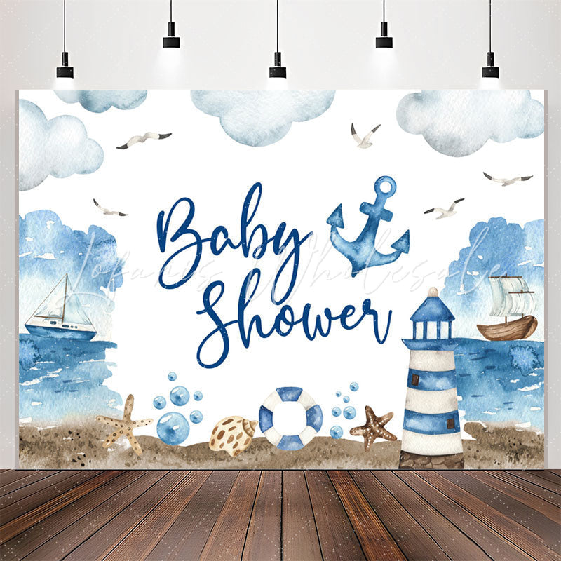 Lofaris Watercolor Sailing Boat Lighthouse Baby Shower Backdrop