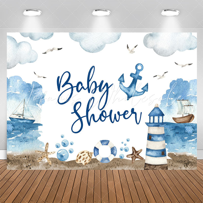 Lofaris Watercolor Sailing Boat Lighthouse Baby Shower Backdrop