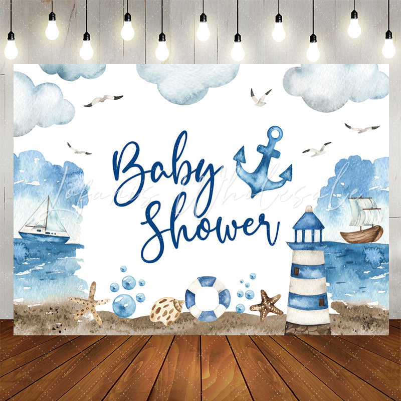 Lofaris Watercolor Sailing Boat Lighthouse Baby Shower Backdrop