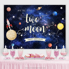 Lofaris We Are Off Two The Moon Happy Birthday Backdrop For Kid