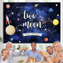 Lofaris We Are Off Two The Moon Happy Birthday Backdrop For Kid