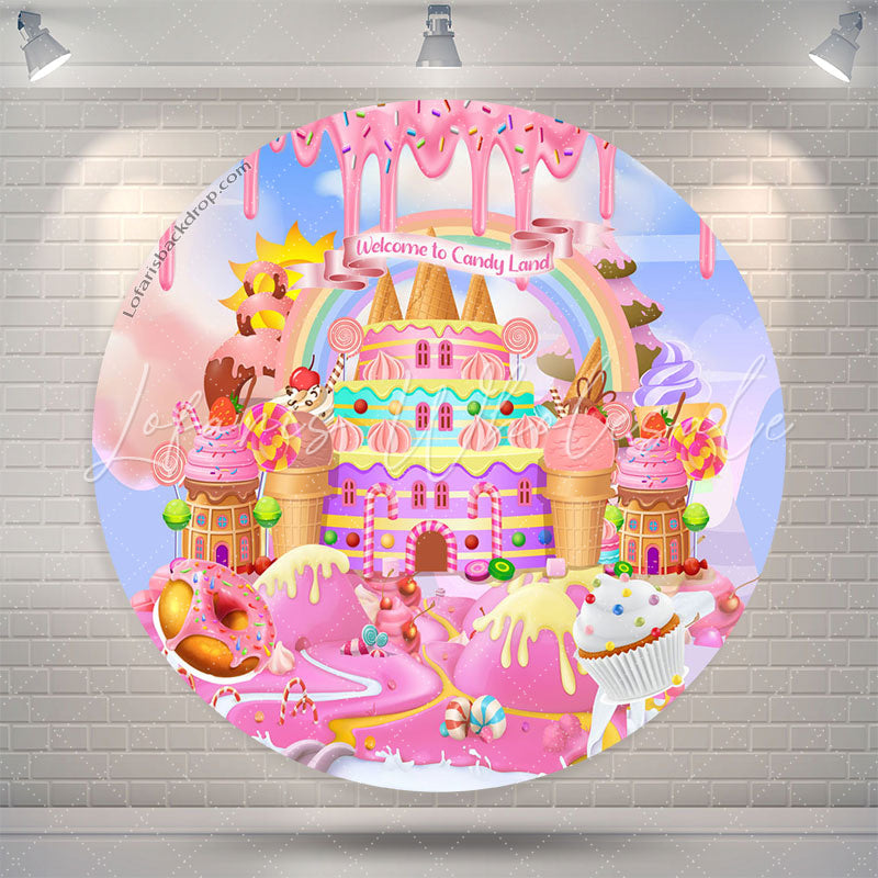 Lofaris Welcome To Candy Land Colorful Cakes Birthday Backdrop