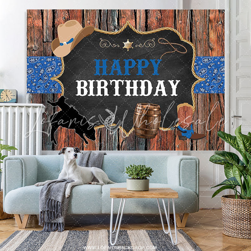 Lofaris Western Cowboy Theme Rustic Wood Happy Birthday PartyBackdrop