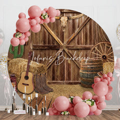 Lofaris Western Cowboy Wooden Barn Round Birthday Backdrop