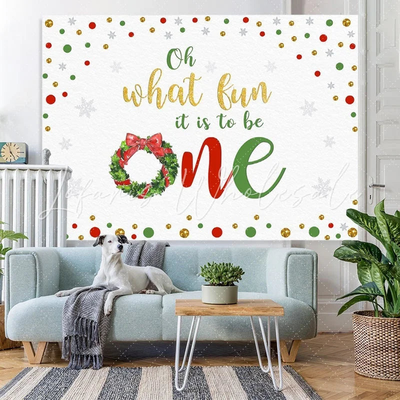 Lofaris What Fun It Is to be One Christmas Backdrop for Baby Shower