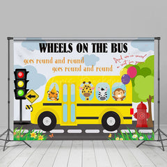 Lofaris Wheels On The Bus Animals Back To School Backdrop