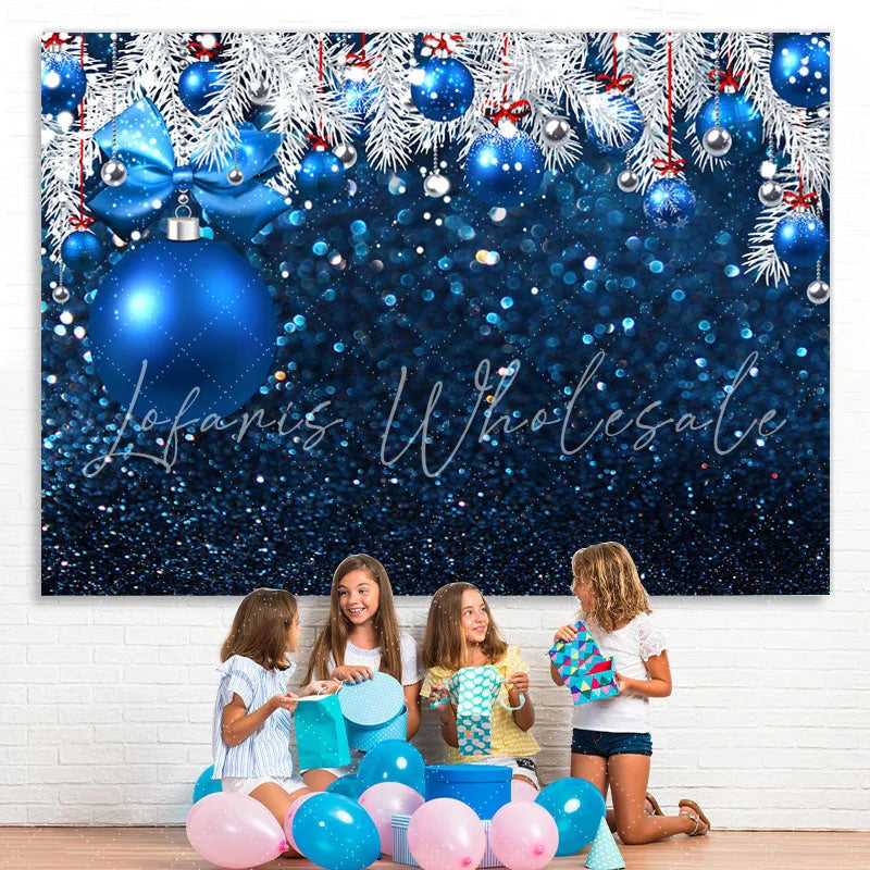 Lofaris White And Blue Glitter Balls Merry Christmas Backdrop
