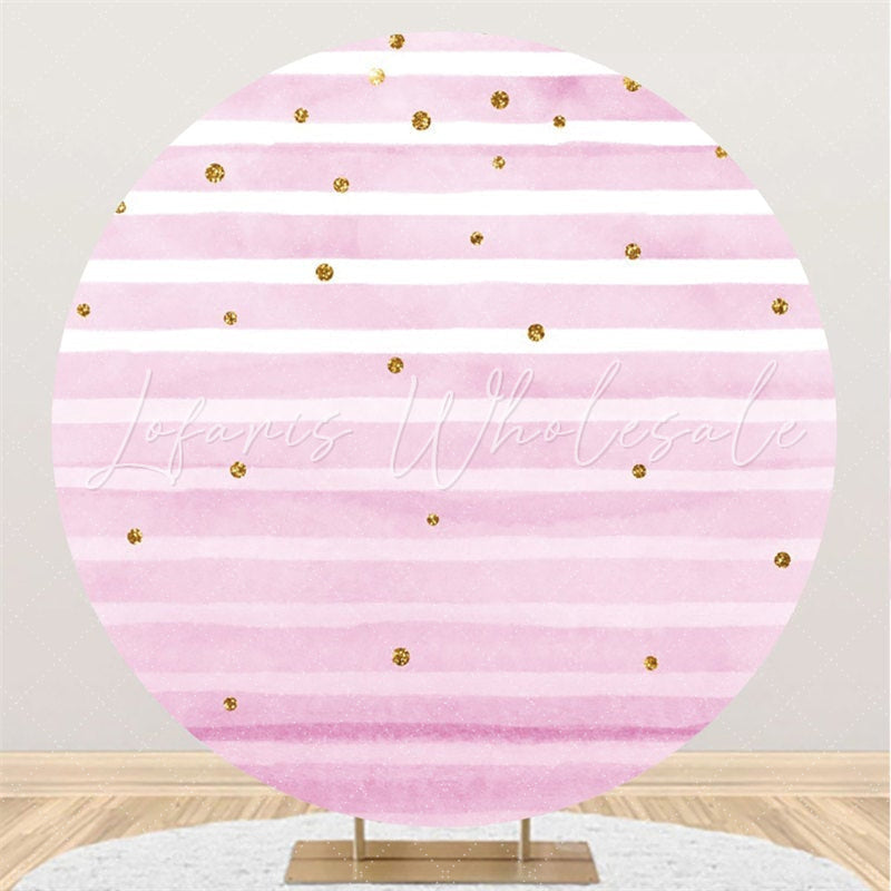 Lofaris White And Pink Stripes Round Happy Birthday Backdrop