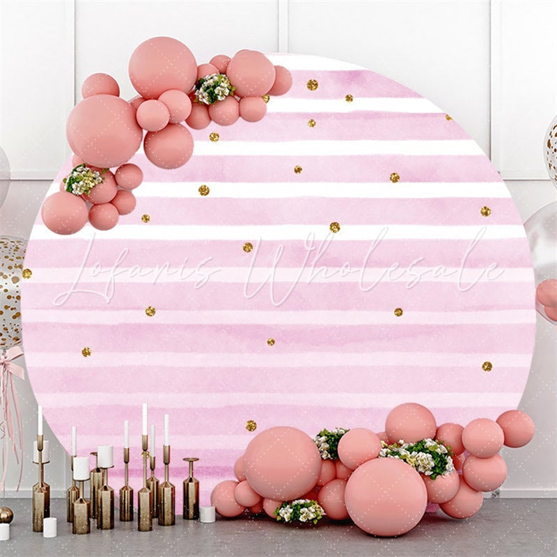 Lofaris White And Pink Stripes Round Happy Birthday Backdrop