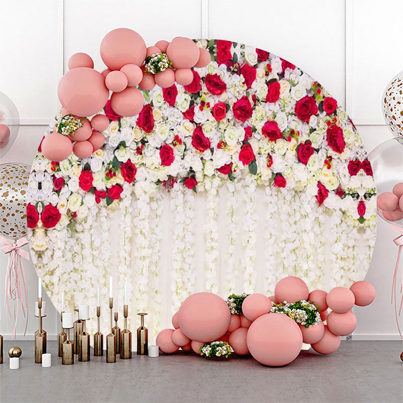 Lofaris White And Red Hanging Flowers Round Wedding Backdrop