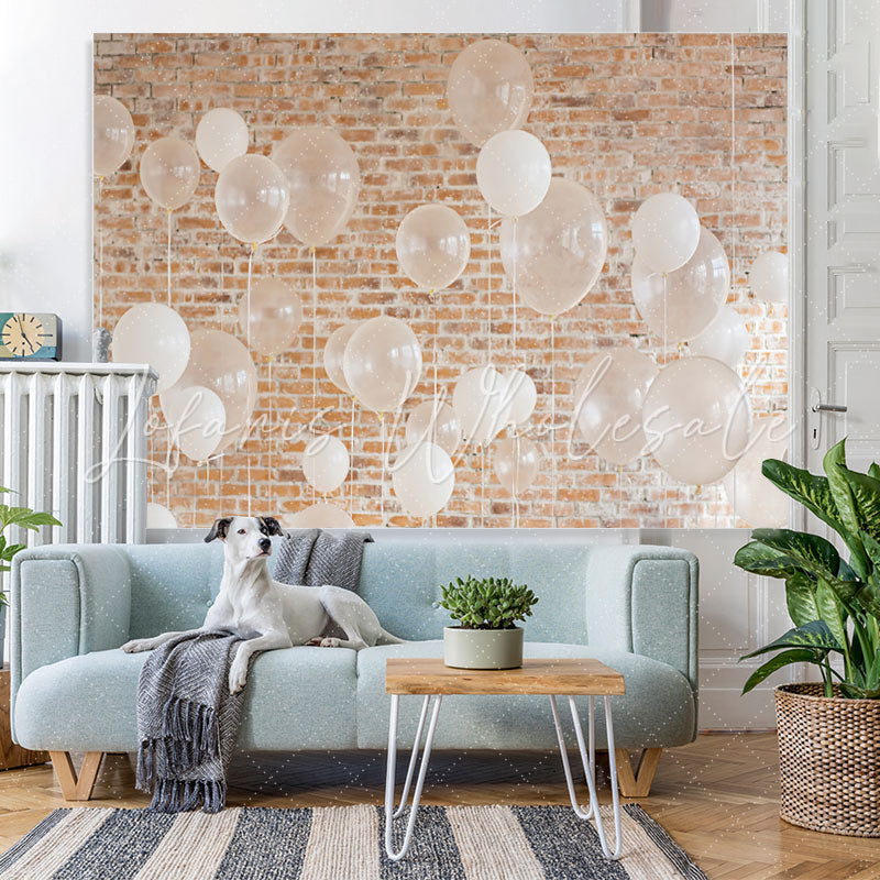 Lofaris White Balloons Brick Party Decor Backdrop for Birthday