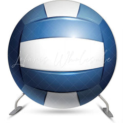 Lofaris White Blue Volleyball Simple Round Birthday Backdrop